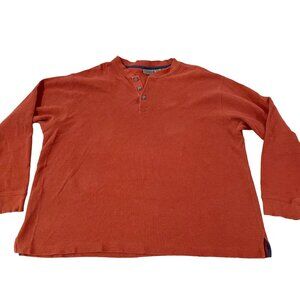 L.L. Bean Henley Shirt Mens Size 2XL Orange Waffle Knit Cotton Long Sleeve 0KB20